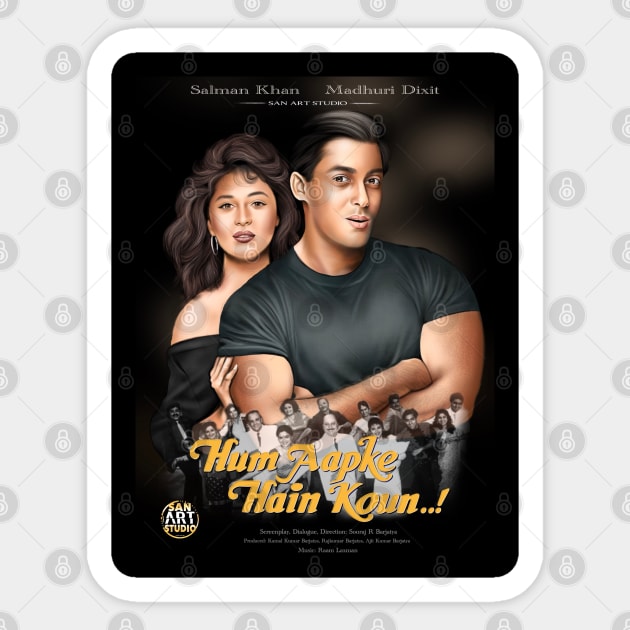 Hum aapke Hain Salman and Madhuri Sticker by SAN ART STUDIO 